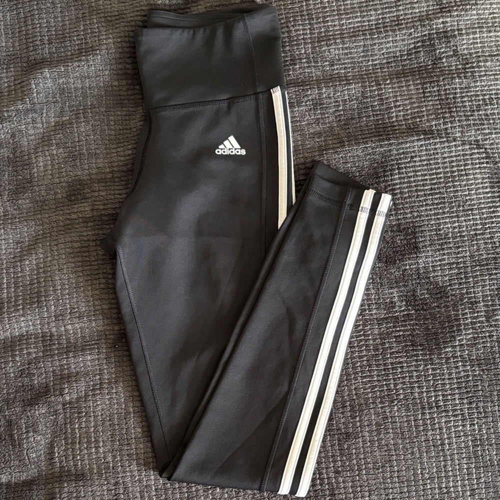 adidas Black Leggings with White Stripes